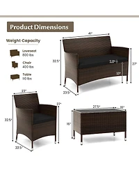 Gouun 4 Pieces Rattan Sofa Set with Glass Table and Comfortable Wicker for Outdoor Patio