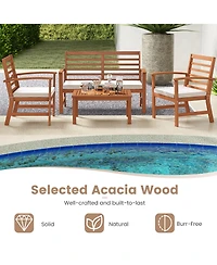 Gouun 4-Piece Acacia Wood Outdoor Furniture Set with Cushioned Chairs and Coffee Table