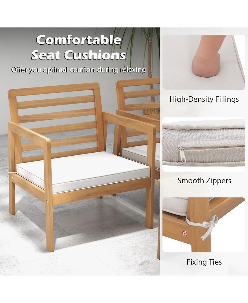 Gouun 4 Piece Wood Patio Conversation Set with 2 Armchairs and Coffee Table