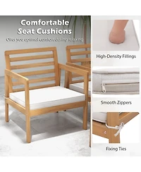 Gouun 4 Piece Wood Patio Conversation Set with 2 Armchairs and Coffee Table