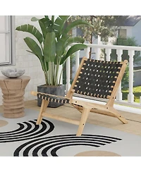 Gouun Modern Armless Teak Wood Lounge Chair with Nylon Woven Backrest and Seat