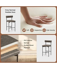 Gouun 20 Inch Upholstered Bar Stools Set of 2 Counter Height Bar Chairs with Backrest