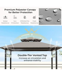 Gouun 3-Piece Patio Bar Set Grill Gazebo & 2 Bar Stools with Tempered Glass Bar Table