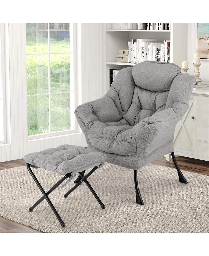 Gouun Modern Accent Chair with Folding Footrest and Head Pillow