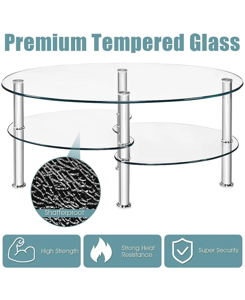Gouun Tempered Glass Oval Side Table