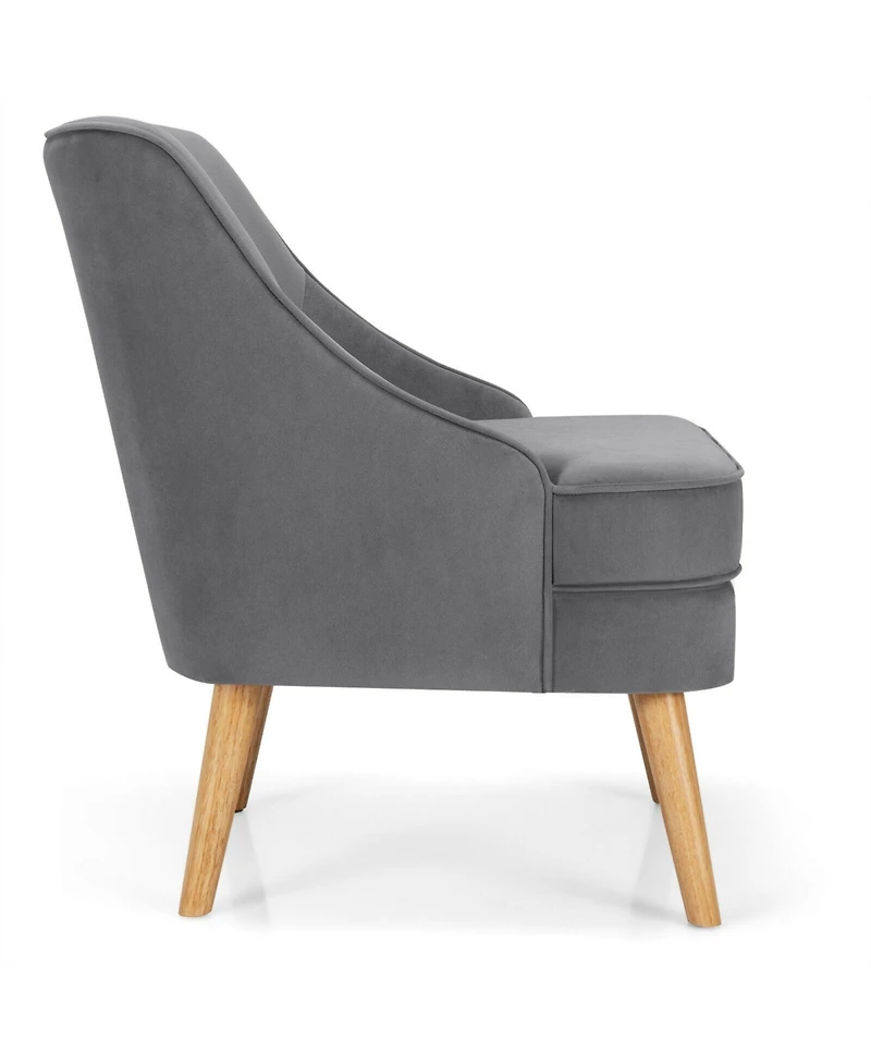 Gouun Mid Century Velvet Accent Chair with Rubber Wood Legs for Bedroom