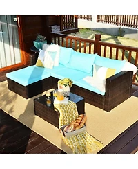 5 Pieces Patio Rattan Furniture Set with Table