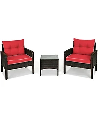 Gouun 3 Pcs Outdoor Patio Rattan Conversation Set with Seat Cushions