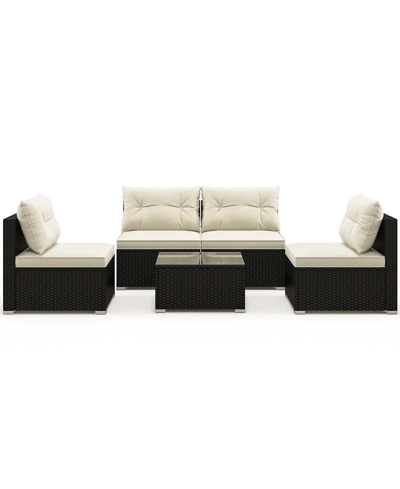 5 Pieces Outdoor Patio Furniture Set with Cushions and Table