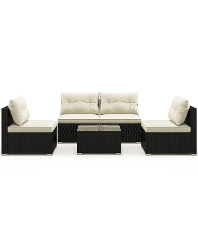 5 Pieces Outdoor Patio Furniture Set with Cushions and Table