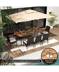 9 Pieces Outdoor Patio Dining Set with Acacia Wood Square Table and Umbrella Hole