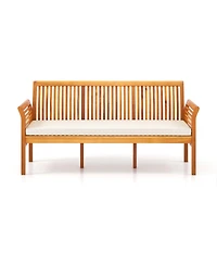 Gouun 62.5 Inches Patio 3-Seat Wood Bench with Soft Seat Cushions