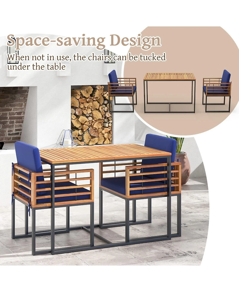 3 Pieces Outdoor Dining Set with 2 Acacia Wood Armchairs and Dining Table