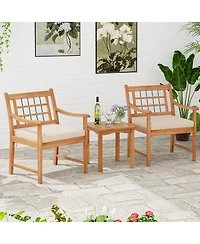 Gouun 3 Piece Wood Patio Furniture Set with Seat Cushions and Acacia Wood Frame