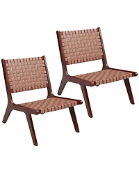 Gouun Set of 1/2 Woven Leather Accent Chairs with Wood Frame-Set of 2