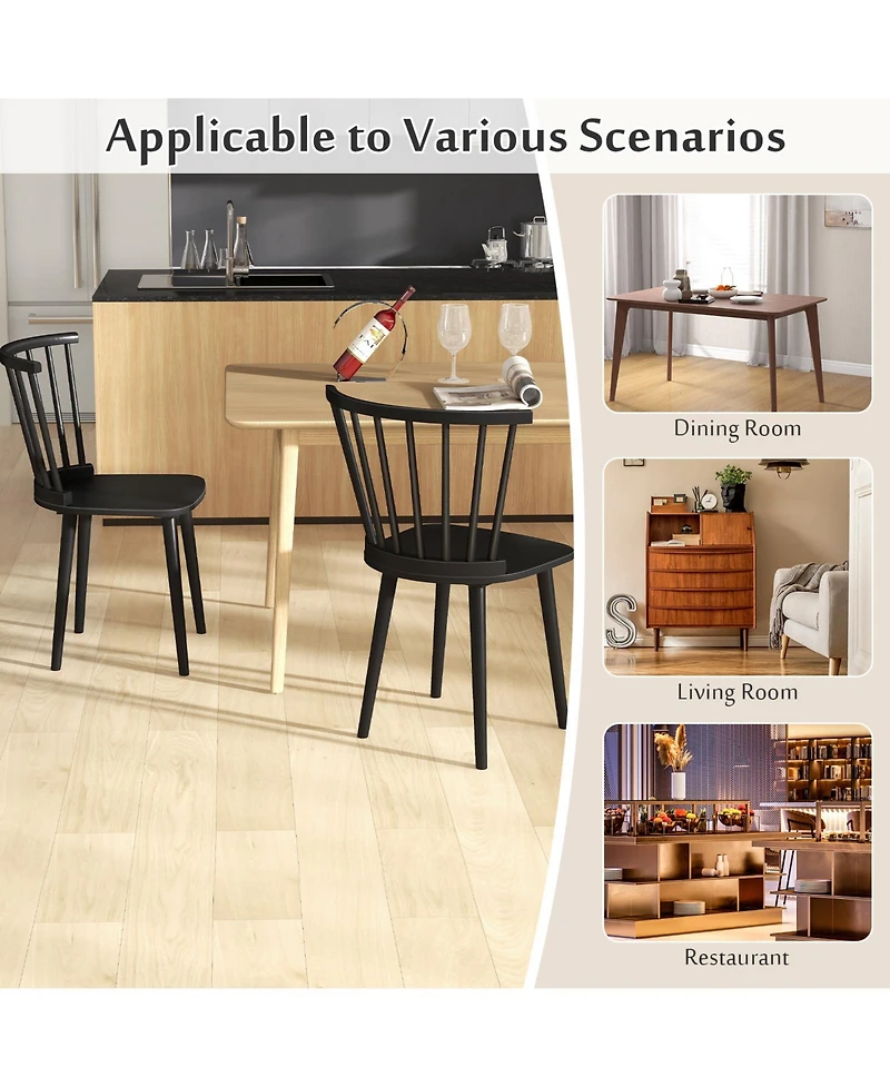 Gouun Windsor Dining Chairs Set of 2 Rubber Wood Kitchen Chairs with Spindle Back