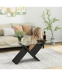 Gouun 47 Inch Rectangle Glass Table Modern Center Table with Tempered Glass Tabletop