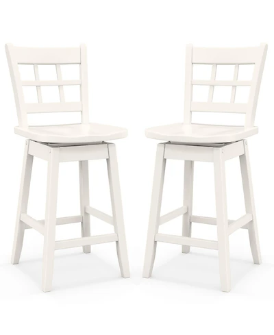 Gouun Counter Height Barstools Set of 2 with 6-Grid Hollow Back and Seat