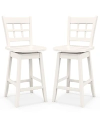 Gouun Counter Height Barstools Set of 2 with 6-Grid Hollow Back and Seat