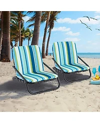 Gouun 2 Pack Low Folding Beach Chairs for Adults with Cushion