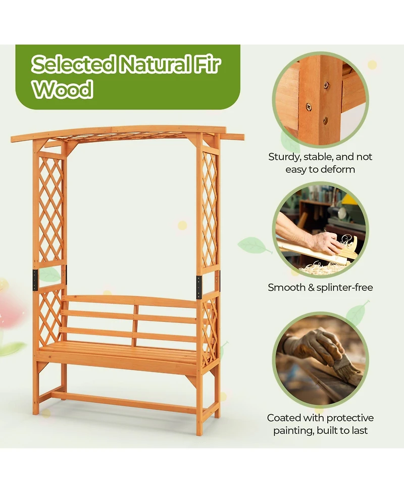 Gouun 6.5 Ft Tall Patio Garden Arbor with Pergola and 2-Seat Bench for Garden Backyard Decoration
