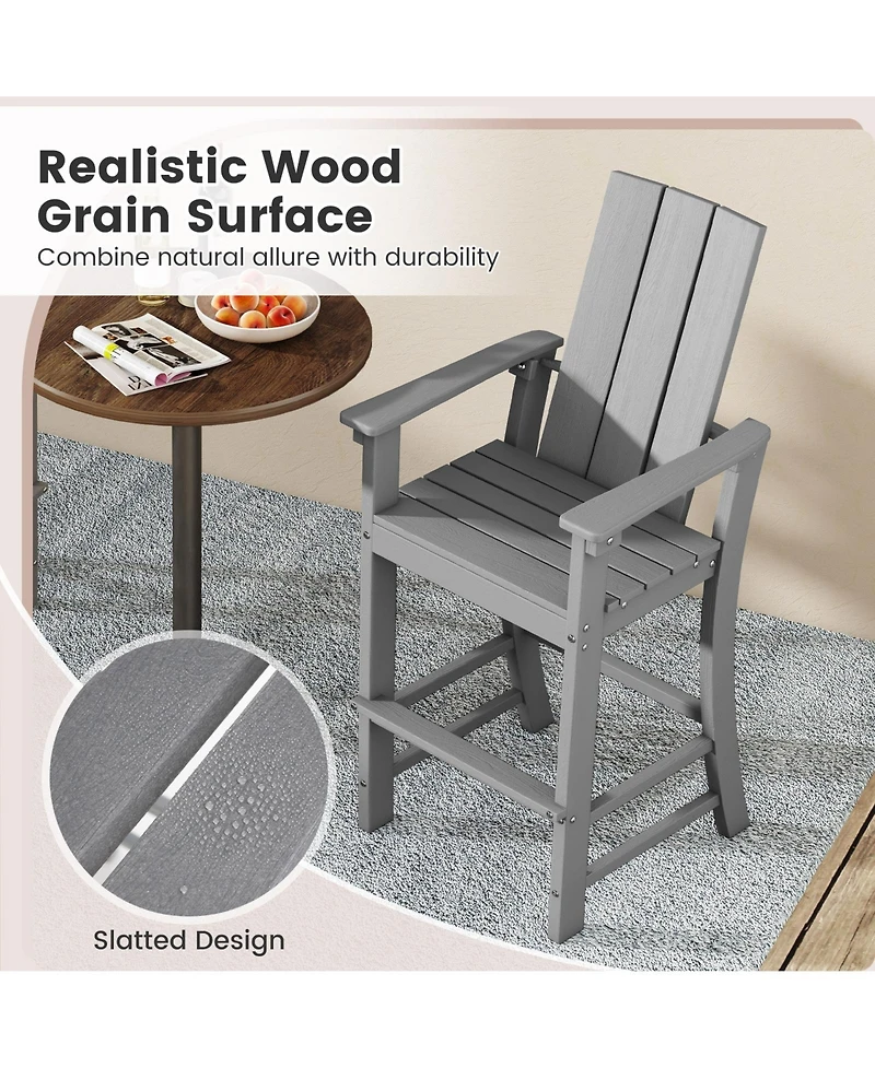 Gouun Tall Adirondack Chair Outdoor Bar Stool with Ergonomic Backrest for Backyard