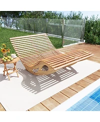 Gouun Slatted Acacia 2-Seat Patio Dual Rocker Sunbed Wood Lounger with Ergonomic Curved Seat