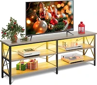 Wlive Tv Stand for 65 70 inch with Led Lights Gaming Entertainment Center Storage Industrial Console Living Room Long 63" Cabine