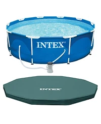 Intex Metal Frame 10' x 30" Outdoor Swimming Pool with Filter Pump and Cover