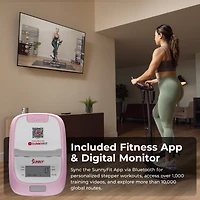 Sunny Health & Fitness Pink Smart Stair Exercise Stepper w Handlebar & Resistance Band, Free SunnyFit App Via Bluetooth