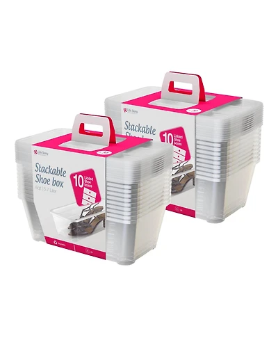 Life Story 6L Shoe and Closet Storage Box Stacking Containers, Clear (20 Pack)