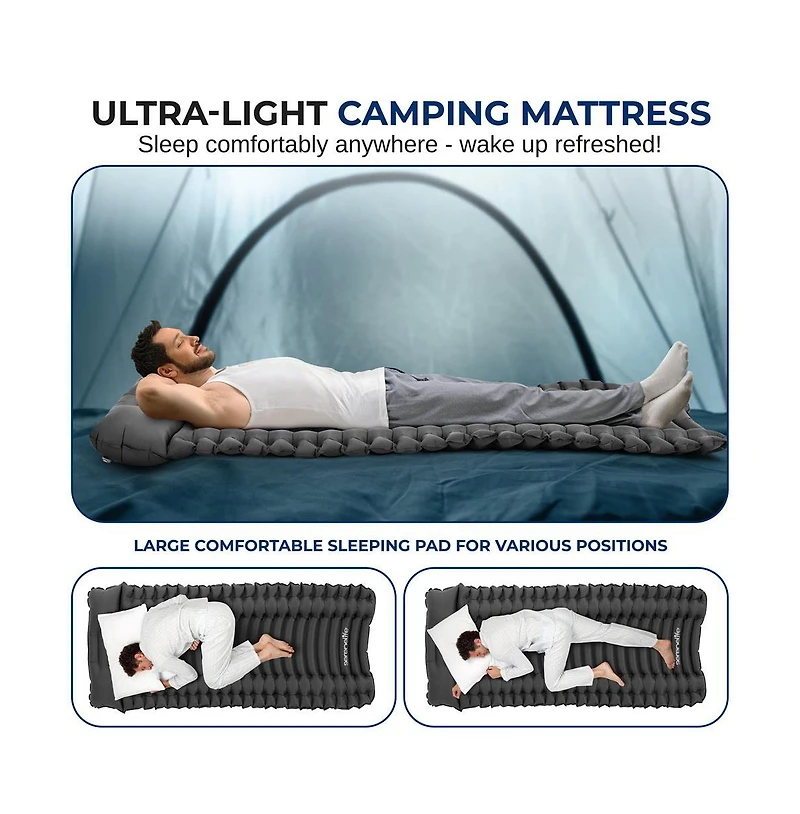 SereneLife Ultralight Sleeping Pad with Carrying Bag, Compact & Self-Inflating, Gray