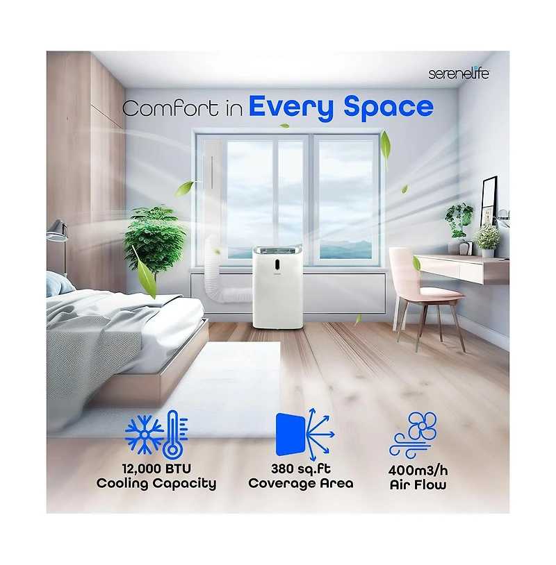 SereneLife Portable Air Conditioner, 12000 Btu, Dehumidifier & Fan Modes
