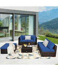 6 Pieces Outdoor Patio Rattan Sectional Sofa Set with Table