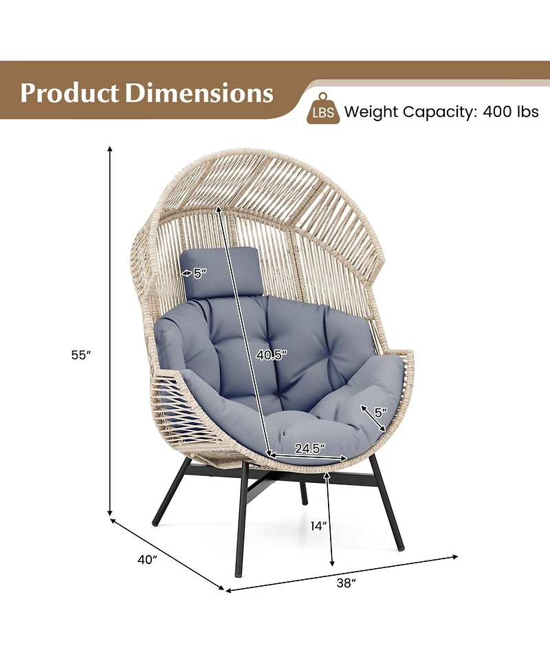 Gouun Wicker Oversized Egg Style Chair with Cushions and Headrest