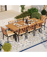 Acacia Wood Outdoor Furniture Set 9 Pieces Patio Dining Set with 8 Chairs