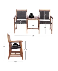 2-Seat Patio Rattan Acacia Wood Chair with Table