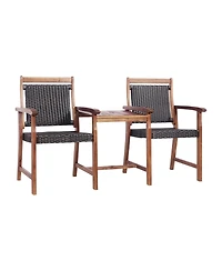 2-Seat Patio Rattan Acacia Wood Chair with Table