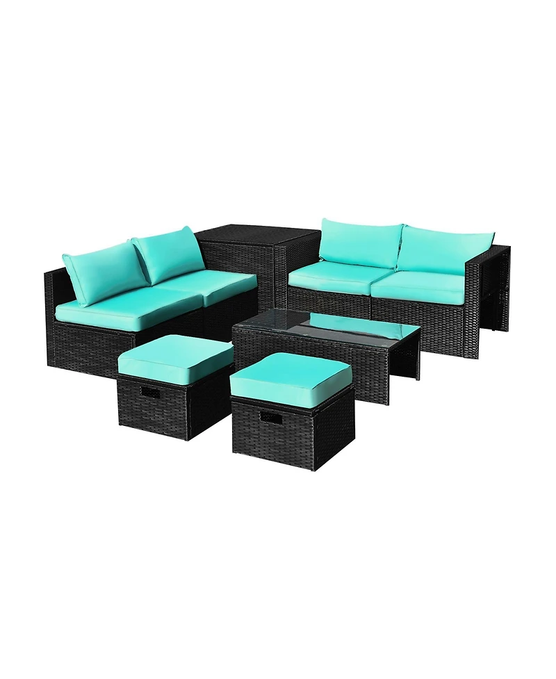 8 Pieces Patio Rattan Storage Table Furniture Set