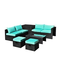 8 Pieces Patio Rattan Storage Table Furniture Set