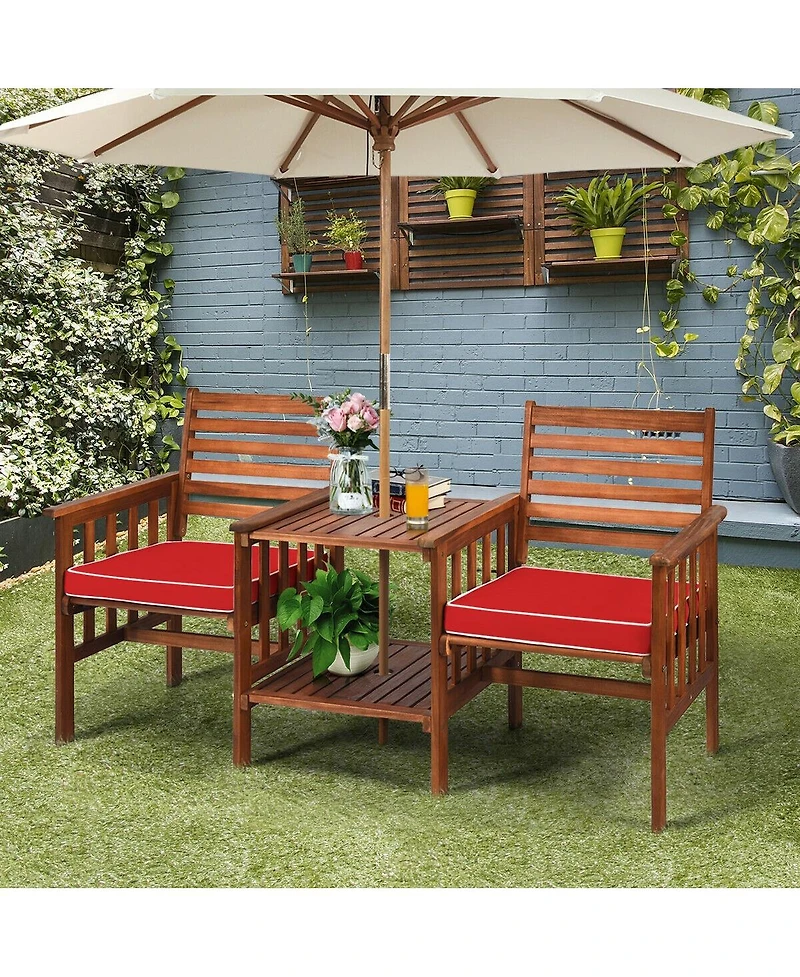 Gouun 3 pcs Outdoor Patio Table Chairs Set Acacia Wood Loveseat