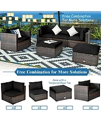 6 Pieces Patio Rattan Furniture Set with Sectional Cushion