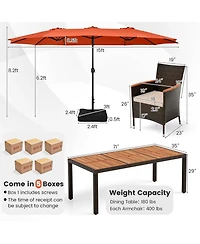 Gouun 11 Pieces Patio Dining Set with 15 Feet Double-Sided Patio Umbrella and Base