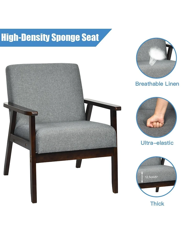 Gouun Solid Rubber Wood Fabric Accent Armchair