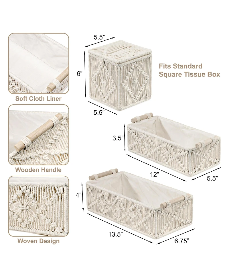 Sorbus Paper Rope Bathroom Baskets & Tissue Holder Set Lined Storage Set for Organizing - Store Washcloths, Hand Towels, Skincare (Beige)