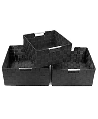 Sorbus 3 Piece Stackable Woven Basket Organizer Set with Built-In Carry Handles - Stylish Storage for any room the household (Beige)