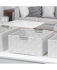 Sorbus 3 Piece Stackable Woven Basket Organizer Set with Built-In Carry Handles - Stylish Storage for any room in the household (Beige)