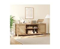 gaomon Boho Tv Stand for 75 Inch, Rattan Entertainment Center with 2-Tier Storage