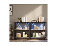 gaomon 3 Tier Bookshelf with Led Lights, Bookcase with Open Display Shelves, Wood and Metal Standing Bookshelf with Storage Rack for Living Room Bedro
