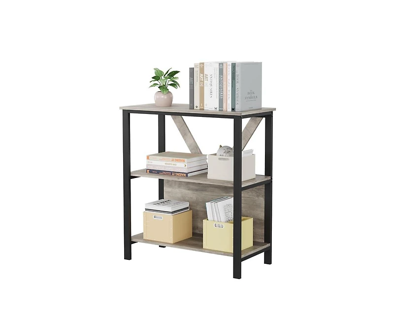 gaomon 3 Tier Bookshelf with Led Lights, Bookcase with Open Display Shelves, Wood and Metal Standing Bookshelf with Storage Rack for Living Room Bedro